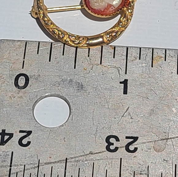 Vintage Cameo On Half Moon Brooch Textured Gold Tone And Resin - Picture 4 of 4